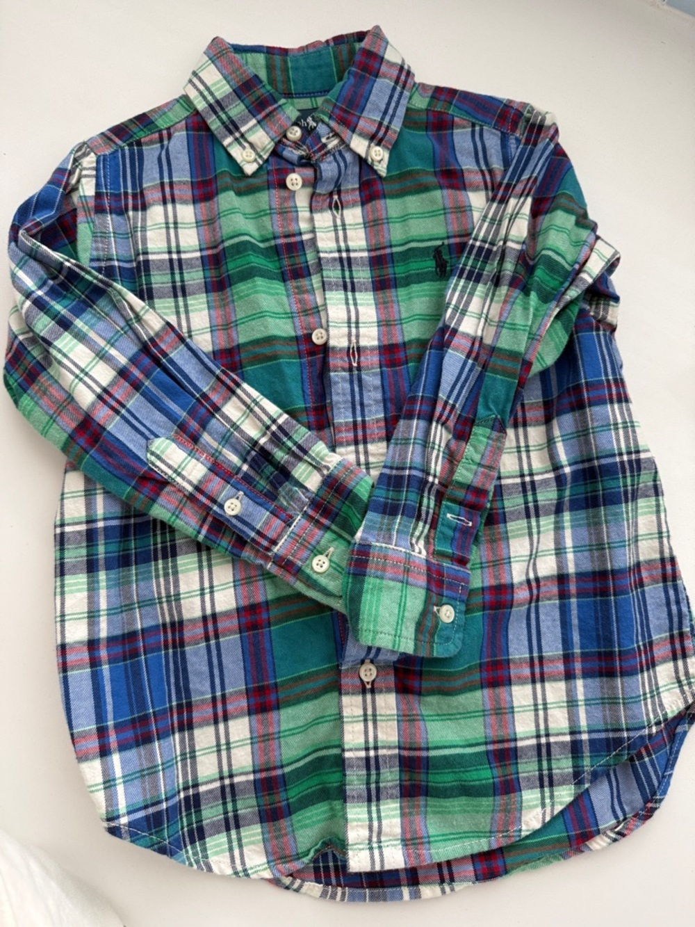 Ralph Lauren Blue, Green & White Plaid Button-Front Shirt